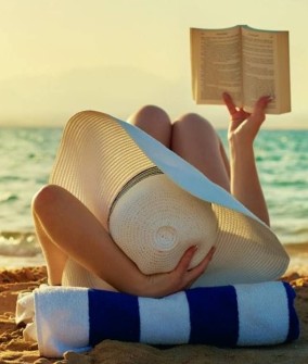 reading book on beach